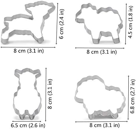 Qhonhon 4pcs Sheep Cookie Cutter Set Stainless Steel Lamb Series Baking Molds
