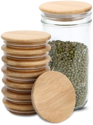 DingCo Reusable Mason Jar Lids Acacia Wood Silicone Sealing 8PCS Wide Mouth
