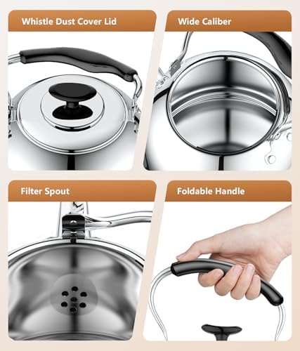 2L Whistling Stovetop Tea Kettle - Durable Stainless Steel with Anti-Scald Handle
