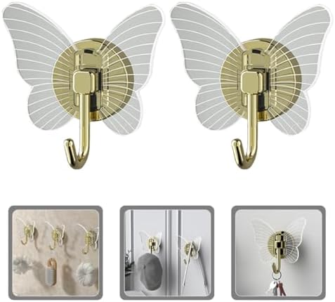 PRETYZOOM 2Pcs Self-Adhesive Butterfly Wall Hooks for Keys and Towels