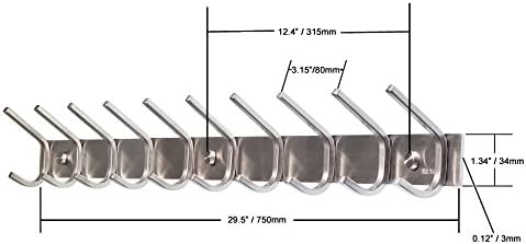 WEBI Wall Mount Coat Rack with 10 Hooks 30 Inch Stainless Steel 304
