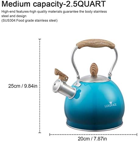 LUXGRACE 26 Qt Blue Whistling Tea Kettle with Aluminum Base