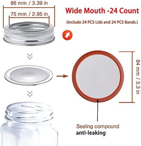 48Pcs Wide Mouth Canning Lids with Silicone Seals