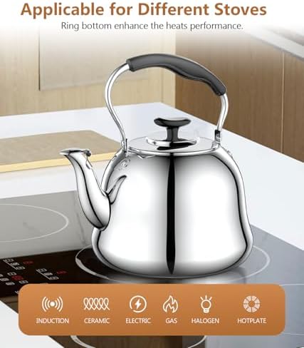 2L Whistling Stovetop Tea Kettle - Durable Stainless Steel with Anti-Scald Handle