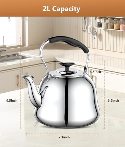 2L Whistling Stovetop Tea Kettle - Durable Stainless Steel with Anti-Scald Handle