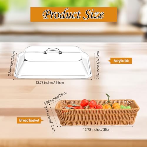 Ziliny 2 Piece Wicker Bread Baskets with Acrylic Lids