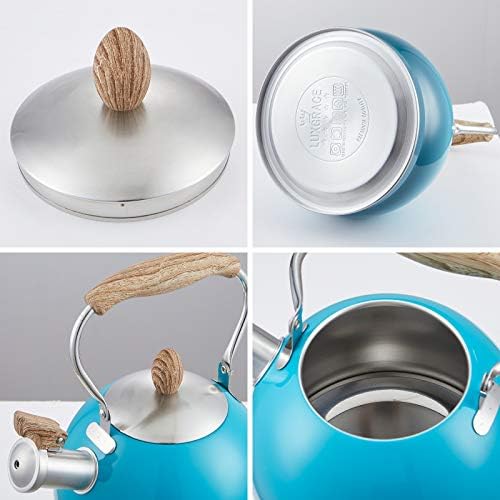 LUXGRACE 26 Qt Blue Whistling Tea Kettle with Aluminum Base