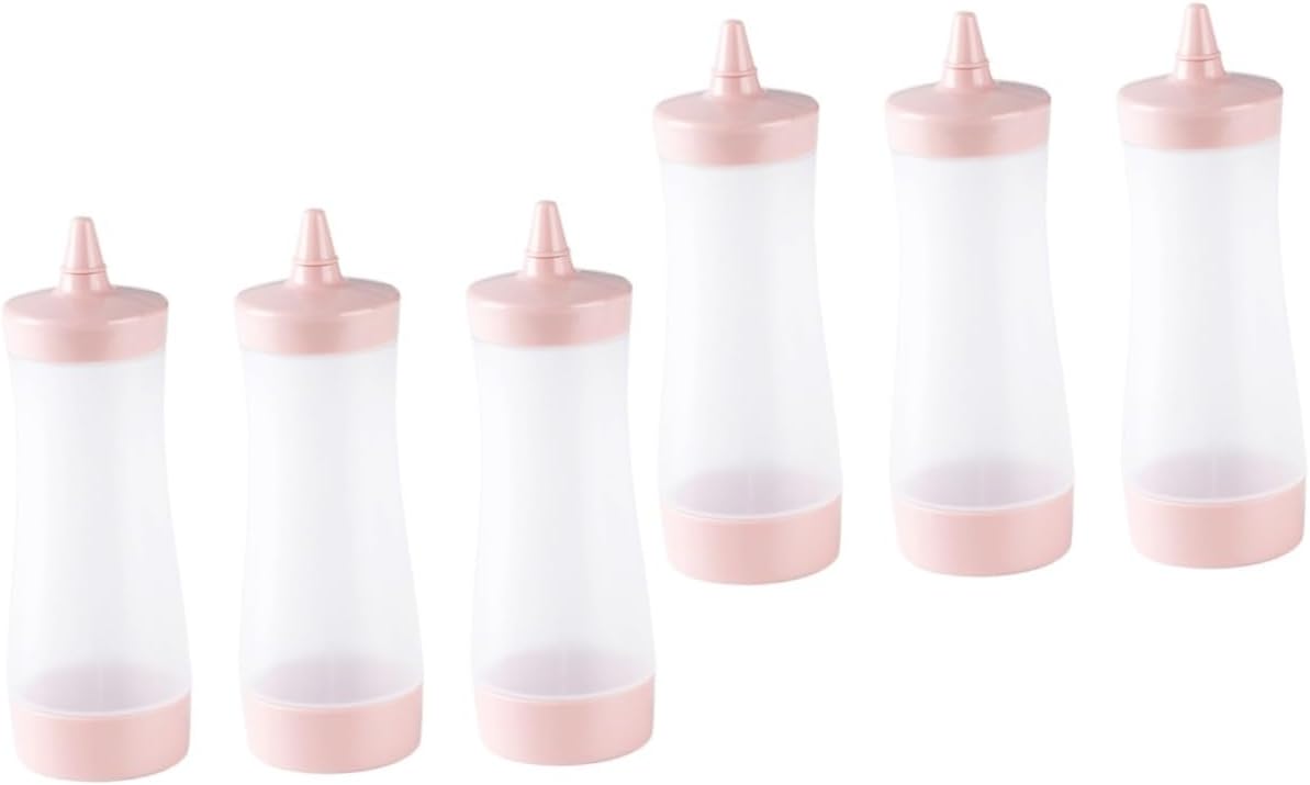 Pink Reusable Condiment Squeeze Bottles 6 Pcs Set