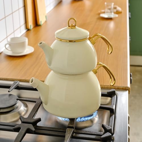 KARACA Retro Teapot Set with Enamel and Titanium Handles