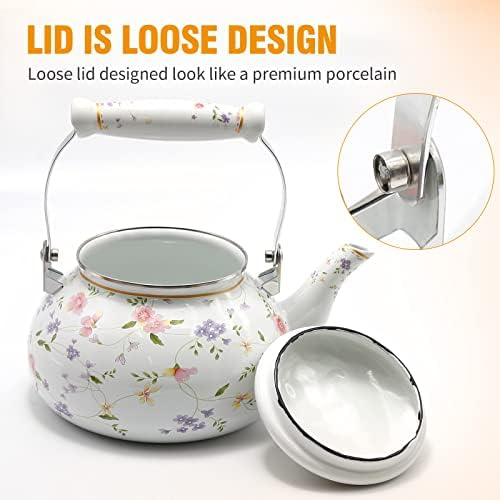 Saihisday Enamel Teakettle with Green Rose Design