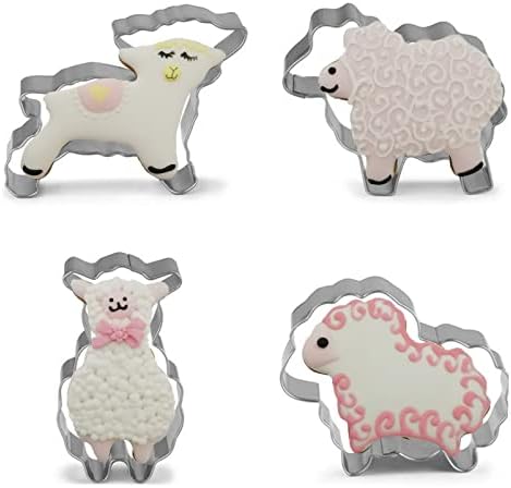 Qhonhon 4pcs Sheep Cookie Cutter Set Stainless Steel Lamb Series Baking Molds