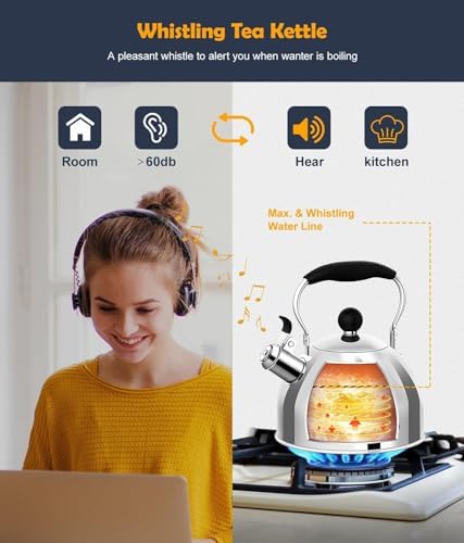 AMFOCUS 2 Quart Whistling Tea Kettle with Folding Handle