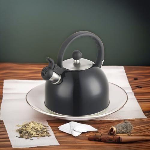 DFL 2 Liter Stainless Steel Whistling Tea Kettle - 2L Black