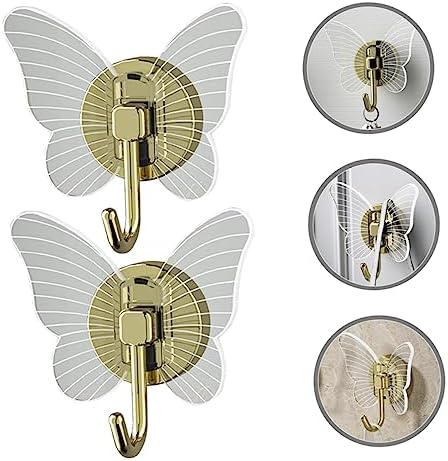 Holibanna 2Pcs Self Adhesive Butterfly Wall Hooks
