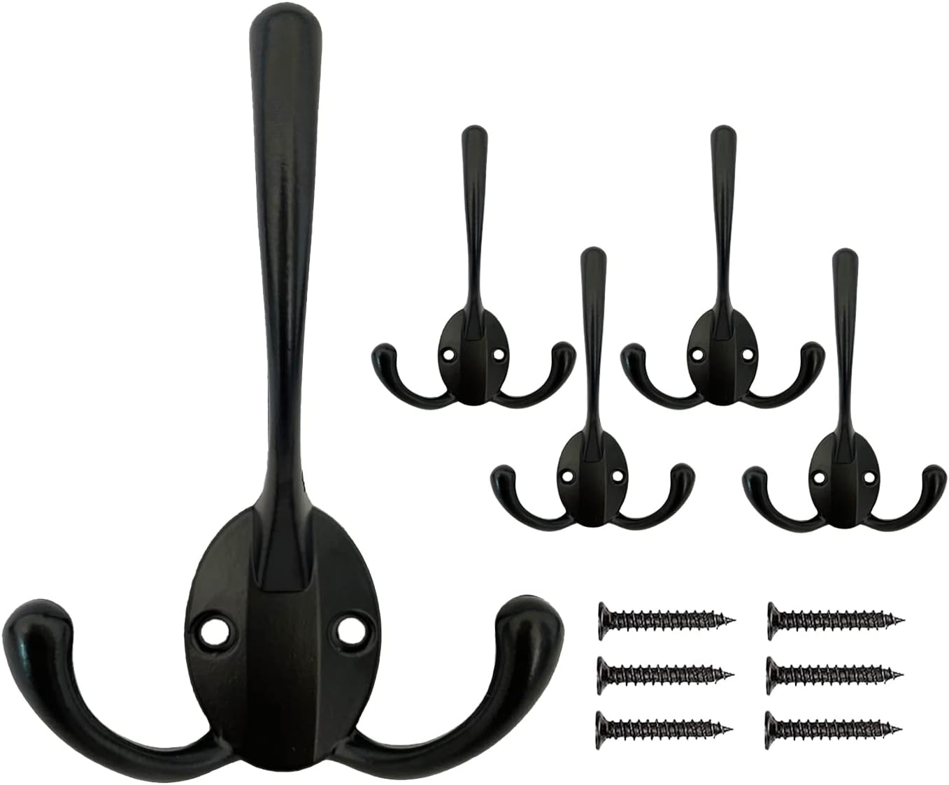 Mokife 5 Pack Black Rustic Coat Hooks Triple Prong Wall Mount