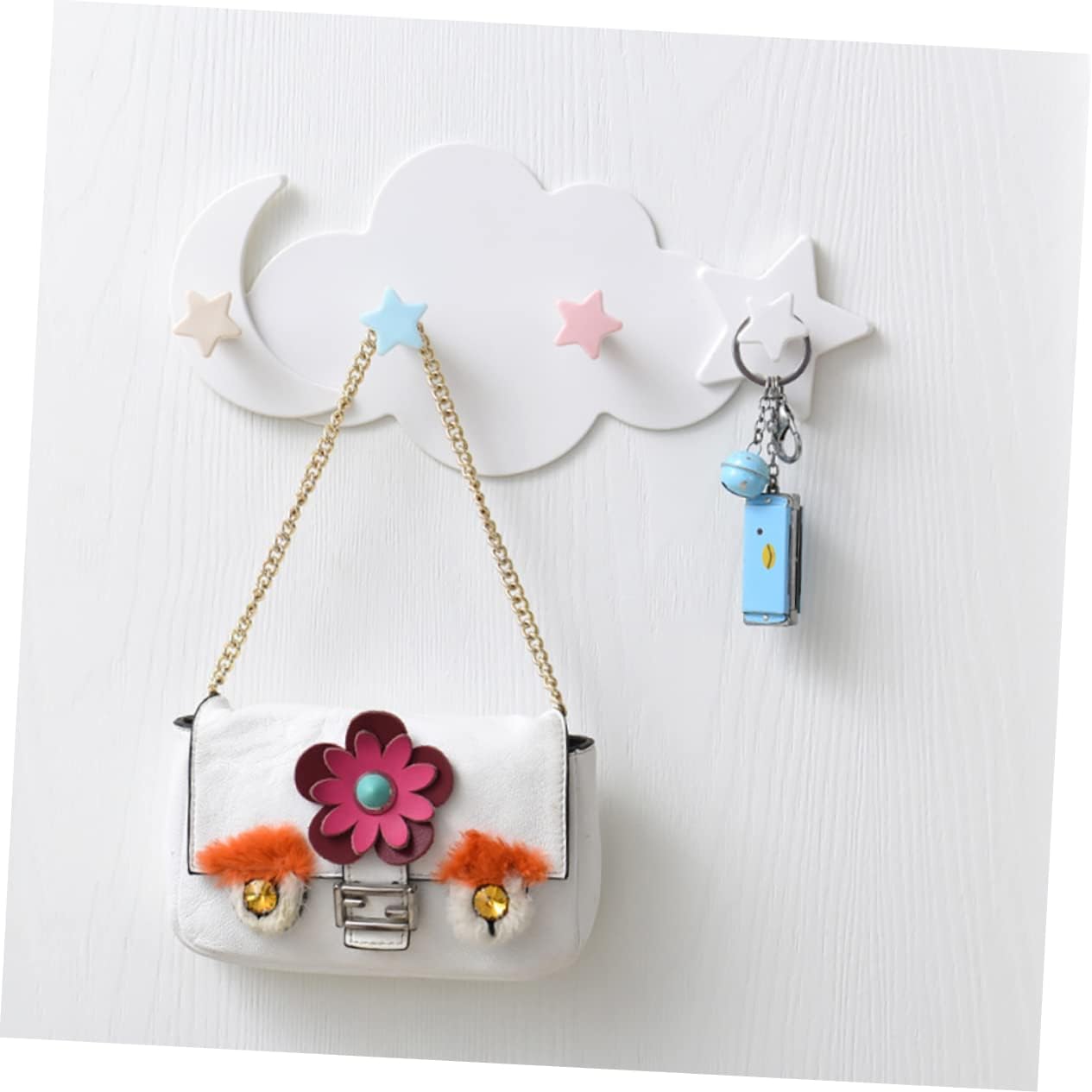 Ciieeo 2pcs Cloud Moon Adhesive Hooks for Keys Bags Hats