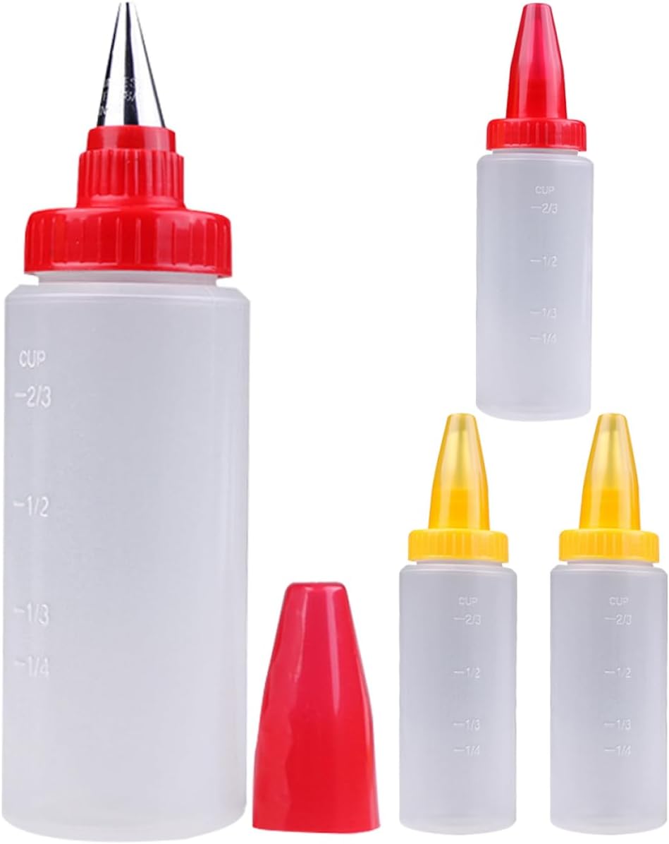 4pcs4 Sets Clear Condiment Squeeze Bottles for Cake Icing Piping