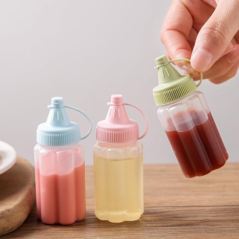 4PCS Mini Condiment Squeeze Bottles with Screw Seal