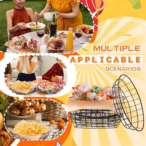 6 Pcs Metal Wire Bread Baskets with 100 Sheets Deli Wrappers