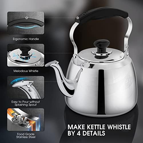 Tohsssik 2L Whistling Tea Kettle Stainless Steel