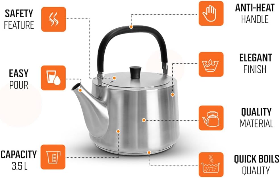 DrHOWS 35L Stovetop Tea Kettle - Food Grade Stainless Steel Foldable Handle