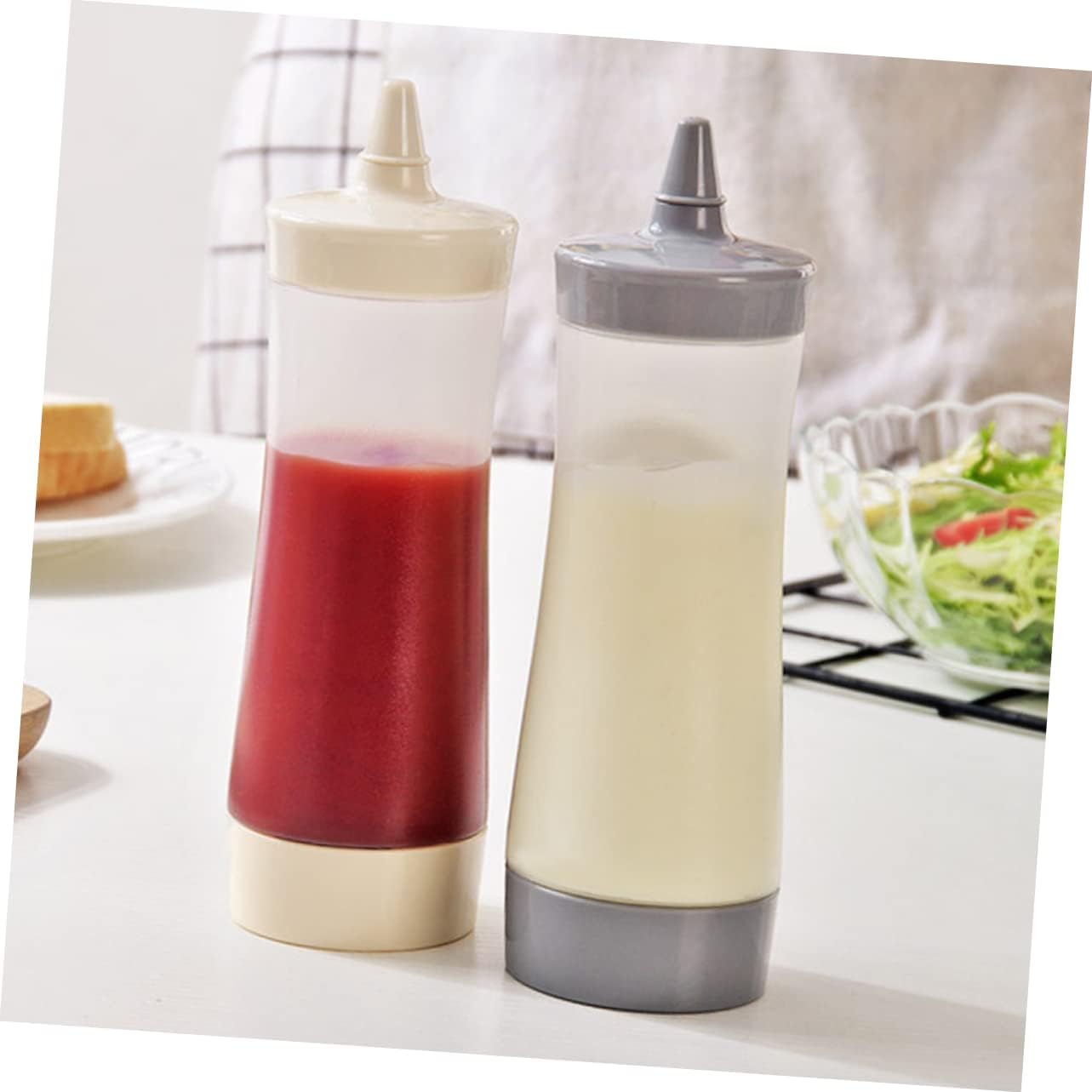 3 Pcs Reusable Salad Dressing Squeeze Bottles Beige