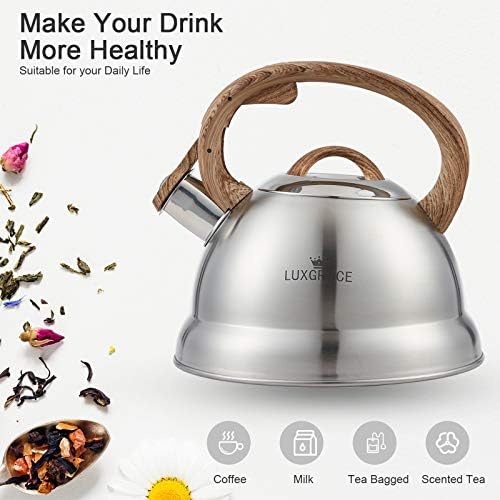 LUXGRACE 23 Qt Whistling Tea Kettle with Wood Handle