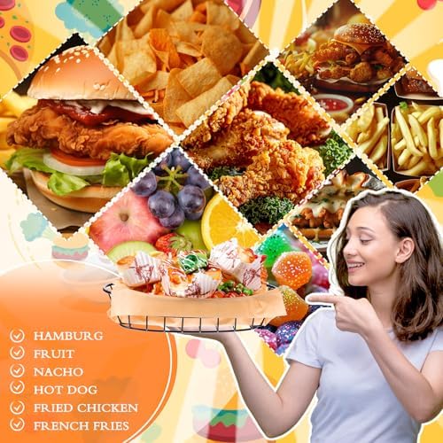 6 Pcs Metal Wire Bread Baskets with 100 Sheets Deli Wrappers