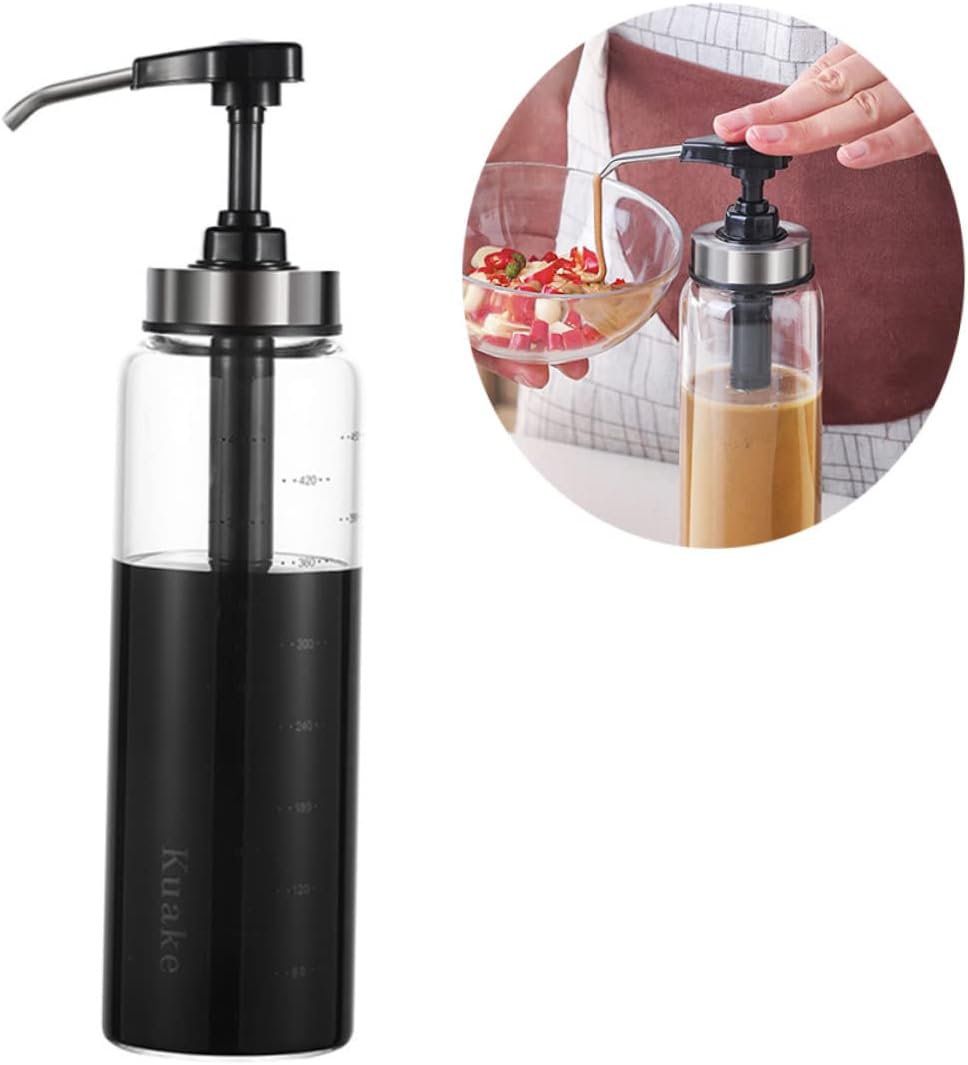BRIGHTFUFU 500ml Glass and Steel Sauce Press Bottle