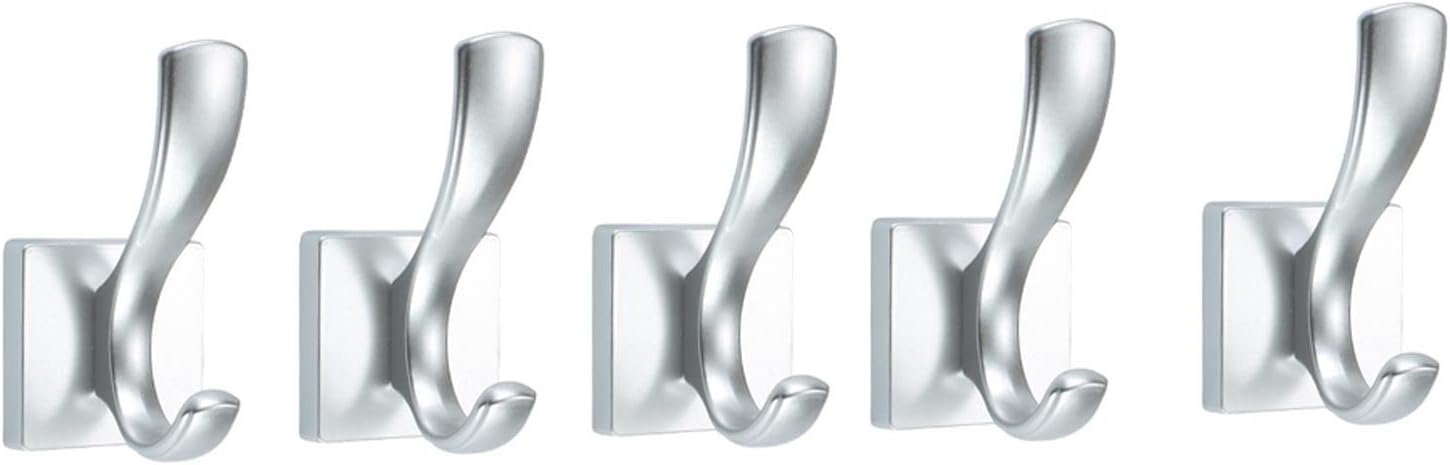 XUNTING 5-Piece Wall Mounted Coat Hooks Heavy Duty Metal Hangers Silver