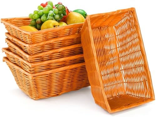 Coloch 6 Pack Bread Baskets 12 Inch Woven Plastic Rattan Storage Baskets