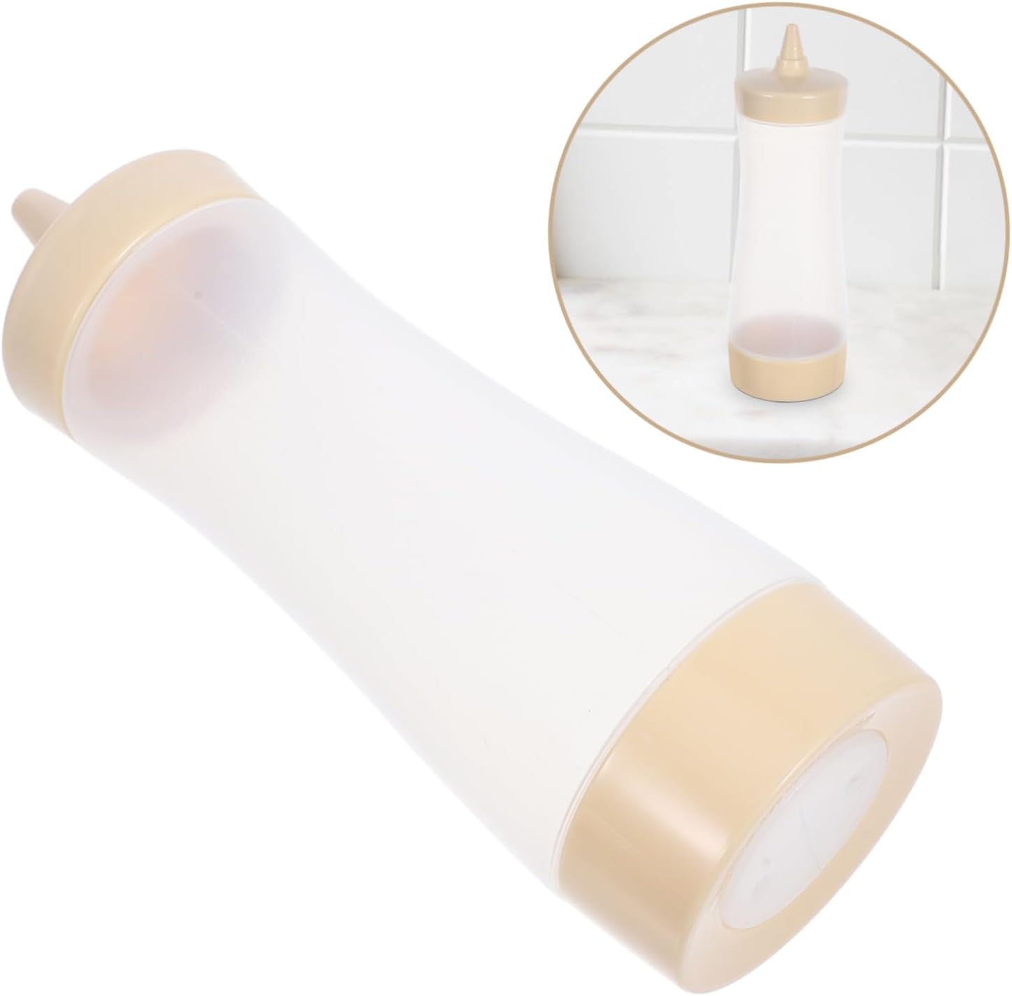 HOLIDYOYO 6-Piece Beige Condiment Squeeze Bottles with Lids