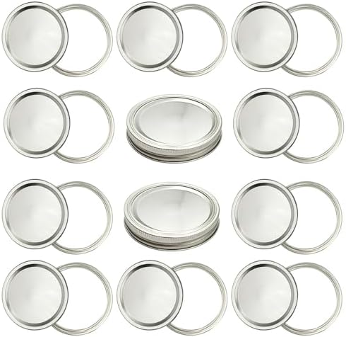 Deergo 12Pack Wide Mouth Mason Jar Canning Lids with Rings Silver