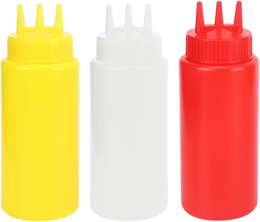 Vikye 3pcs 3 Hole Squeeze Condiment Bottles with Lid