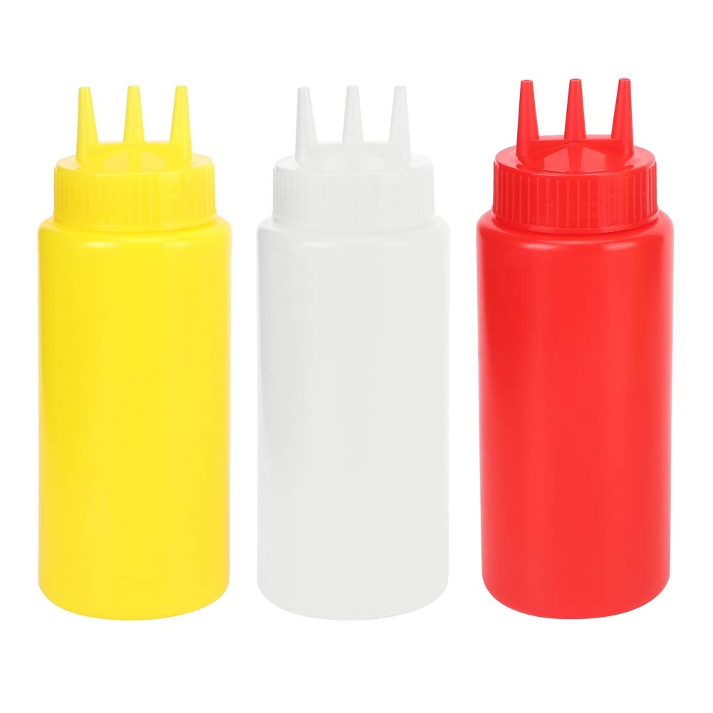 3pcs 3 Hole Squeeze Condiment Bottles with Lid