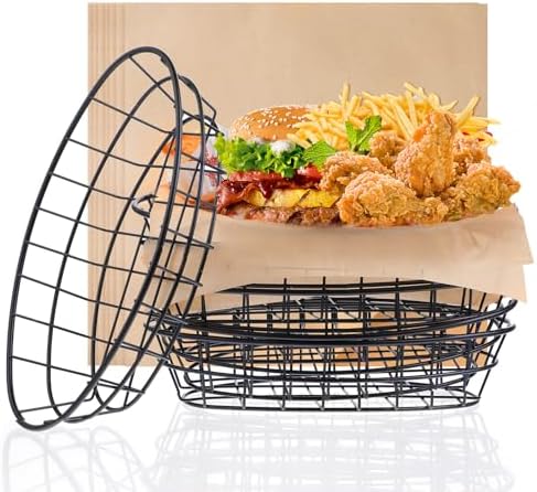 6 Pcs Metal Wire Bread Baskets with 100 Sheets Deli Wrappers