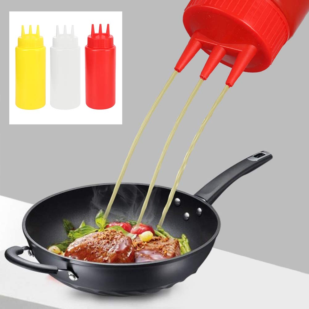 3pcs 3 Hole Squeeze Condiment Bottles with Lid