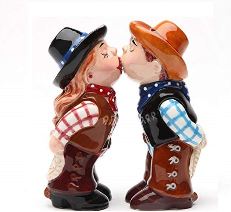 Pacific Giftware Cowboy and Cowgirl Magnetic Ceramic Salt and Pepper Shakers
