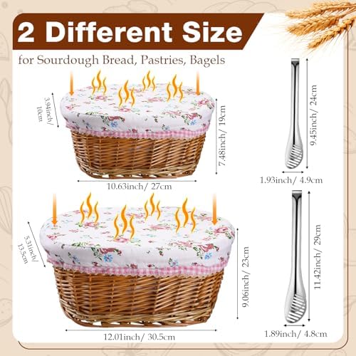 2 Pcs Wicker Bread Basket with Liner and Lid