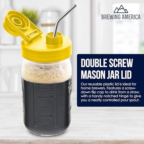 Mason Jar Lids Wide Mouth Plastic 4 Pack - Made in USA Yellow