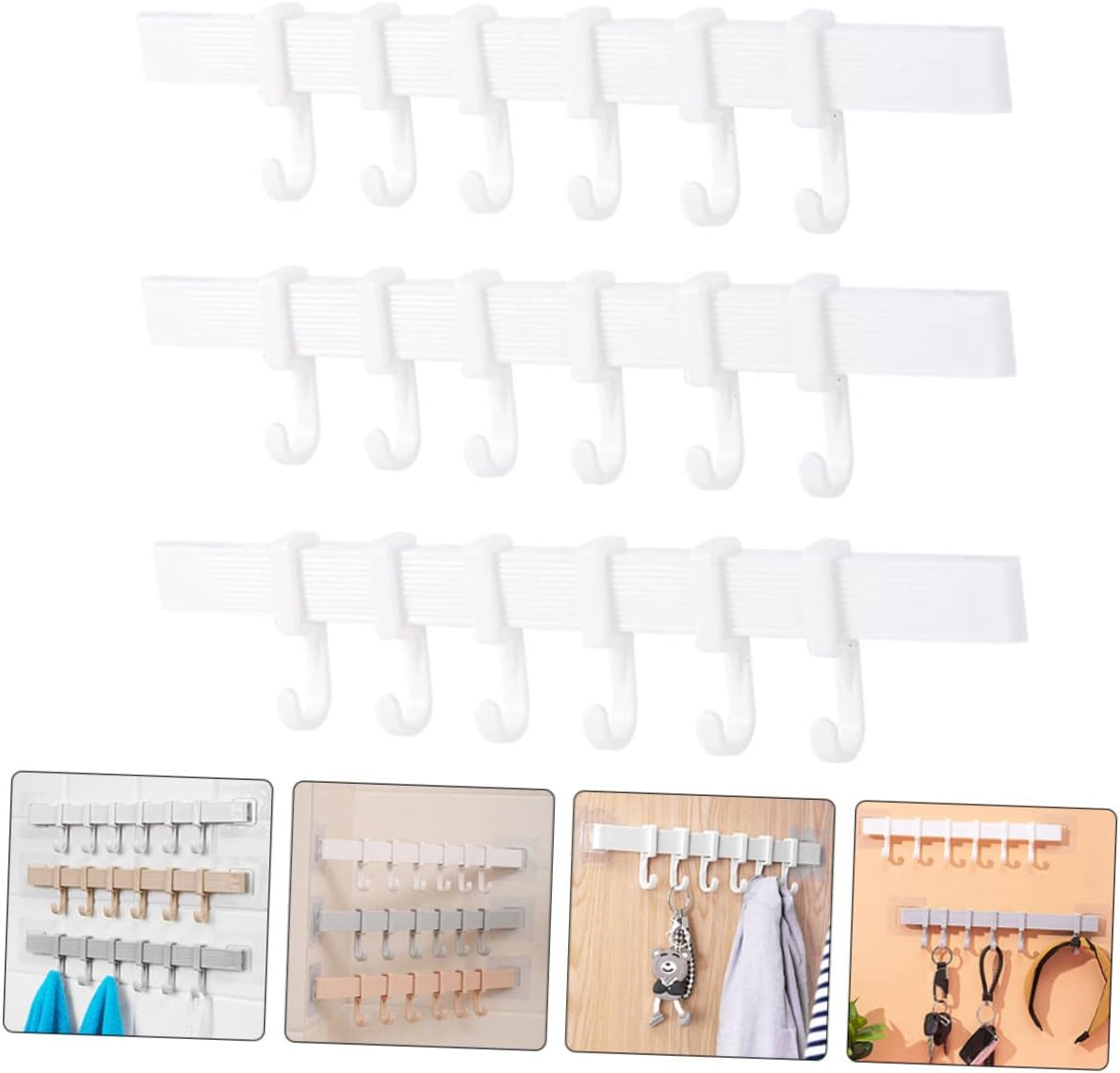 3Pcs Kitchen Bathroom Towel Hook Rack with Adjustable Hooks
