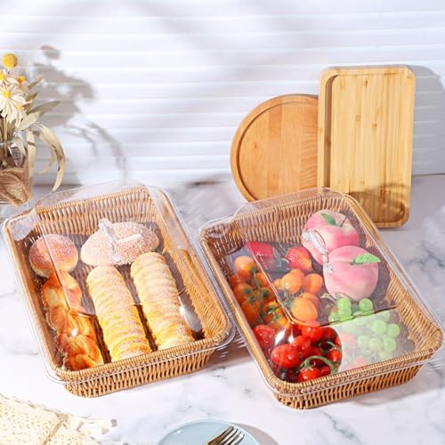 Ziliny 2 Piece Wicker Bread Baskets with Acrylic Lids