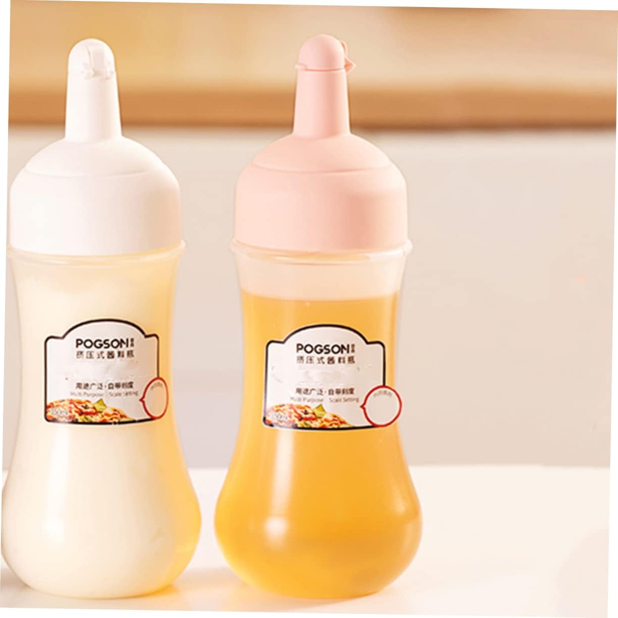 GRIRIW 2 Pack Condiment Squeeze Bottles Leakproof with Scale
