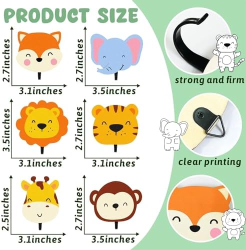 6Pcs Kids Safari Animal Coat Hooks for Wall