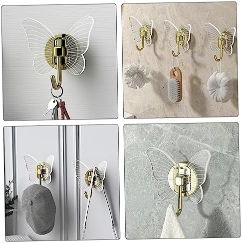 Holibanna 2Pcs Self Adhesive Butterfly Wall Hooks
