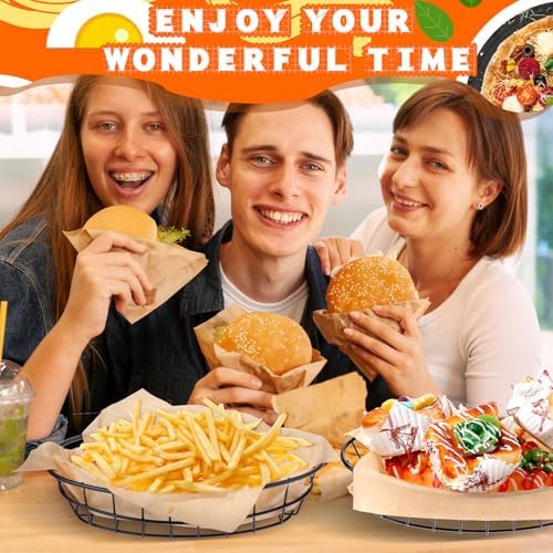 6 Pcs Metal Wire Bread Baskets with 100 Sheets Deli Wrappers