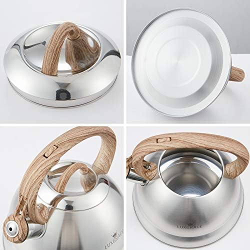 LUXGRACE 23 Qt Whistling Tea Kettle with Wood Handle