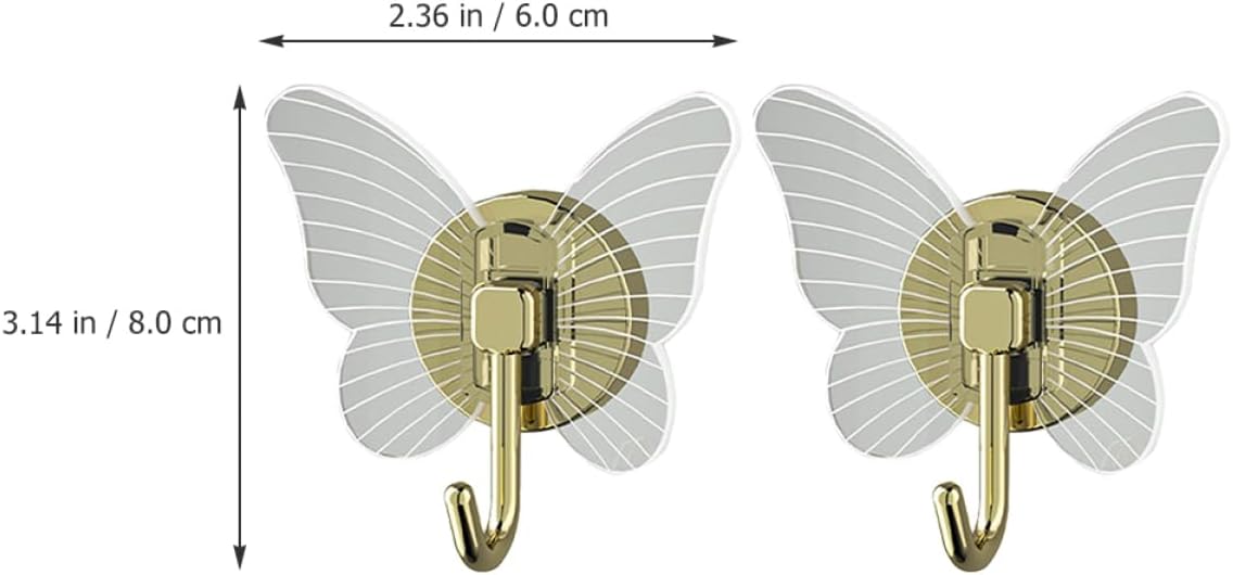 PRETYZOOM 2Pcs Self-Adhesive Butterfly Wall Hooks for Keys and Towels