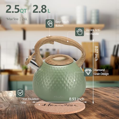 Harriet Tea Kettle 25QT Whistling with 5-Layer Bottom Green
