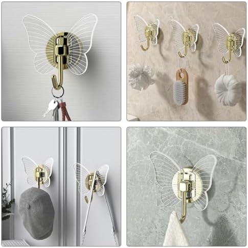 PRETYZOOM 2Pcs Self-Adhesive Butterfly Wall Hooks for Keys and Towels